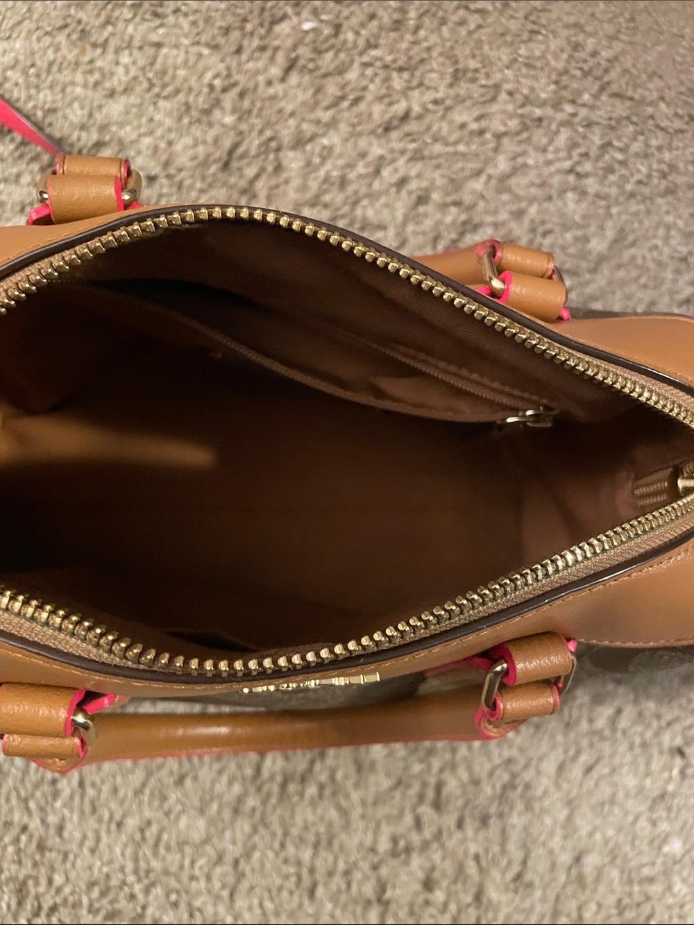 Coach Brown Signature Satchel with Tan Leather and Pink Trim - Picture 2 of 3